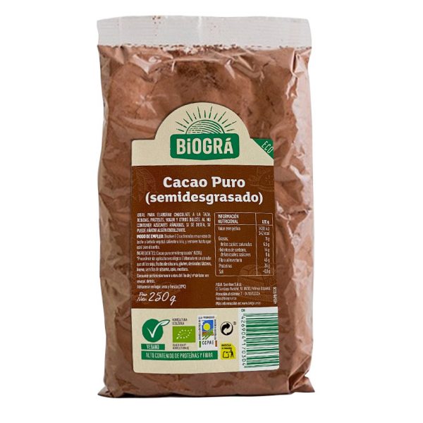 Cacao Puro Semidesgrasado 250g Biográ vegano