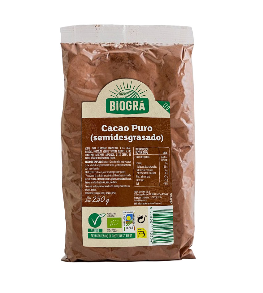 Cacao Puro Semidesgrasado 250g Biográ vegano