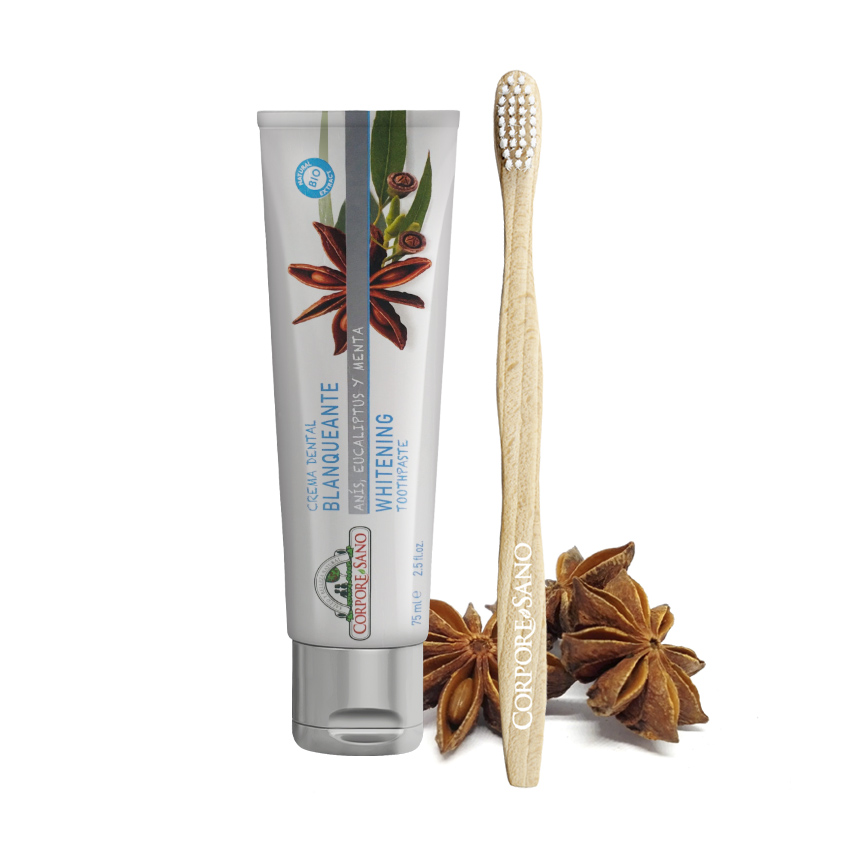 Crema dental Blanqueante con cepillo gratis de bambú BIO Corpore Sano