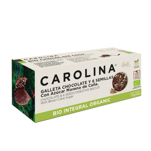 Galleta Bio Digestive Integral bañada con Chocolate y 6 semillas Carolina