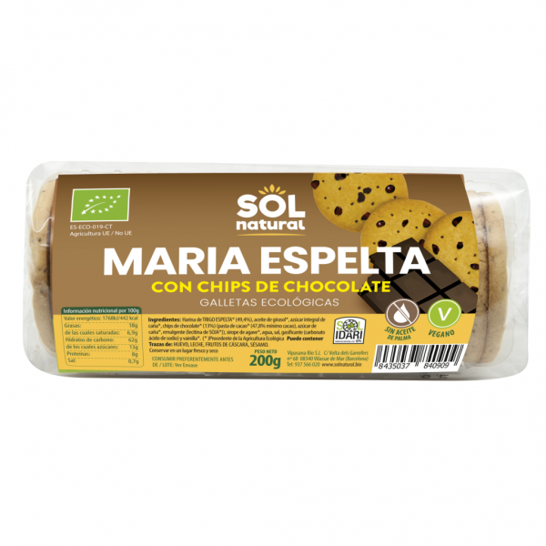Galleta María de espelta con chips chocolate bio SOL NATURAL