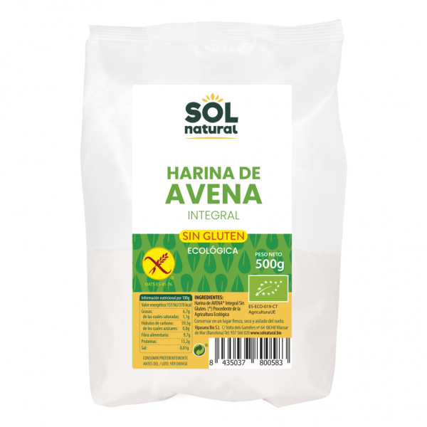 Harina de Avena Integral Sin Gluten 500gr Bio Sol Natural